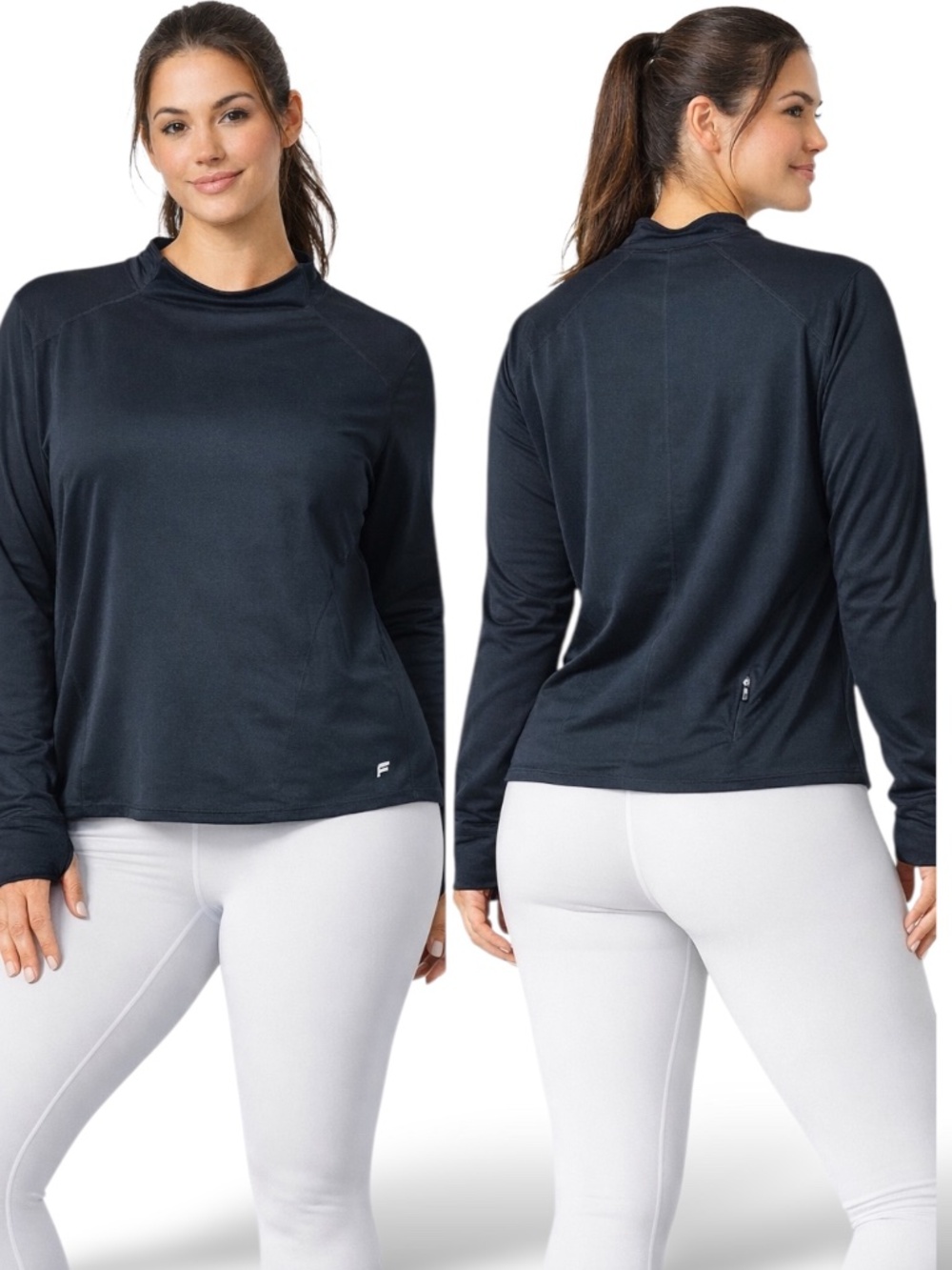 FABLETICS Black Mock Neck Long Sleeve Top w Thumbholes Back Zip Pocket Sz 1X NWT